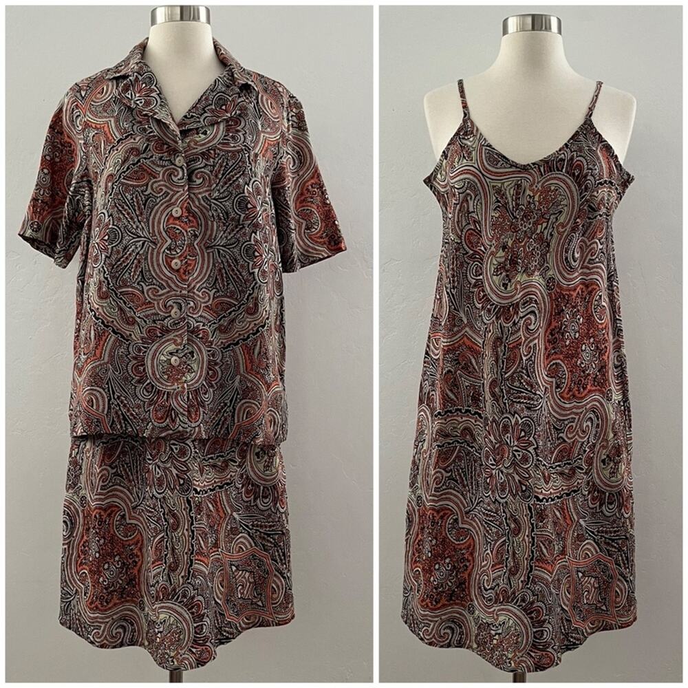 Flax Sleeveless Linen Dress and Top Set Women's Small Midi Paisley Quiet Luxury
